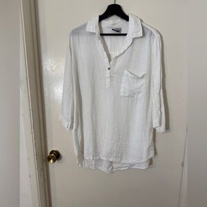 White Linen Henley Top
